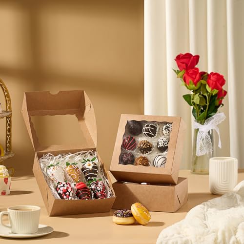 20 Pcs 6x6x2.5Inches Chocolate Strawberries Boxes Cake Boxes Charcuterie Boxes Bakery Boxes with Full Window Cookies Boxes Cakesickle Truffle Treat Box for Christmas Valentine's - size: 6"X6X2.5"