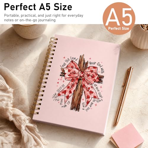 Pink Bow Cross Notebook - Hardcover Bible Verse Jounal, Christian Gift for Women, Religions Journaling for Church Notes Scripture Study Stationery Supplies - color: Pink Bow Cross