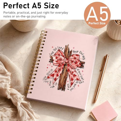 Pink Bow Cross Notebook - Hardcover Bible Verse Jounal, Christian Gift for Women, Religions Journaling for Church Notes Scripture Study Stationery Supplies - color: Pink Bow Cross