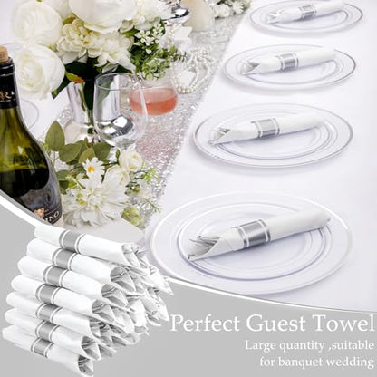 Supernal Pre Rolled Silver Plastic Silverware Set of 30 Wrapped Cutlery,Heavy Duty Disposable Wrapped Cutlery Set for Business Banquets, Weddings, Mother's Day,Graduations & 2026 Events - color: Silver, size: 30 Pack