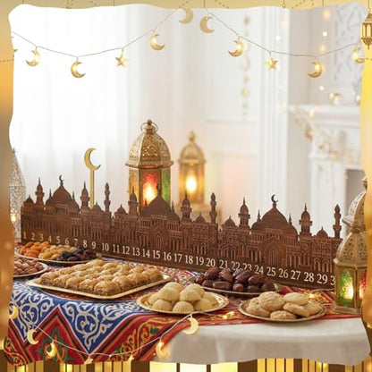 Leinuosen Ramadan Wooden Countdown Calendar Eid Mubarak Ramadan Mubarak Advent Calendar Eid Islamic Countdown Table Decoration for Muslim Festivities Decoration Gift(Classic) - style: Classic