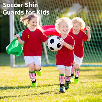 Shin Guards Soccer Youth Kids - Shin Guard for Toddler Boys Girls Teenagers 2-18 Years Old with Ankle Sleeves Protection - Football Shin Pads Equipment with Adjustable Strap - color: Pink, size: Medium
