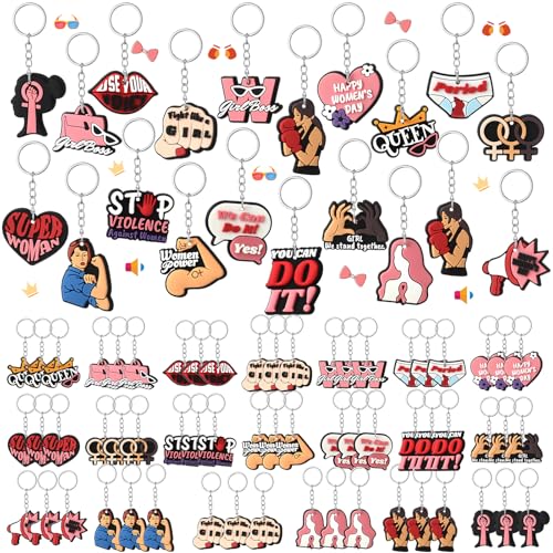 Kenning 60 Pcs Women Empowerment Keychains Bulk 20 Style Feminist PVC Key Chains Girl's Power Gift for Mother Sister Womens Month Party Favors - style: Women's Day