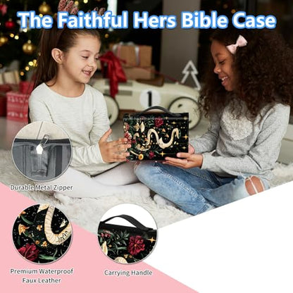 Bible Cover Case for Women, PU Leather Large Bible Cases with Zipper Fits Books Up to 12" x 9" x 2.76”, Bible Carrying Bag for Men, Plant Serpent Spell - color: Plant Serpent Spell