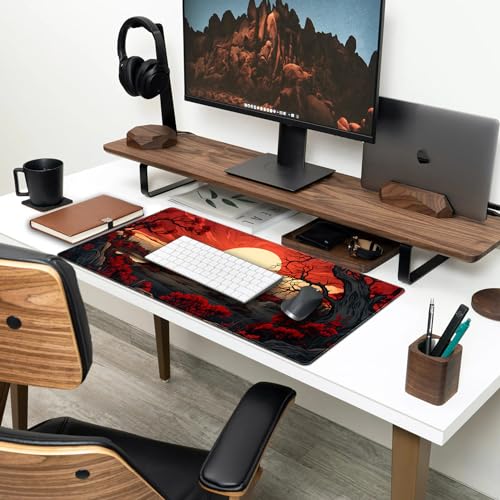 Red and Black Mouse Pad Japanese Mouse Pad XL Black Anime Big Mouse Pads for Desk Large Gaming Large Mouse Pad for Men Desk Pad with Stitched Edges Non-Slip Large Computer Mat, 31.5x15.7 in. - color: Apocalypse Scenery