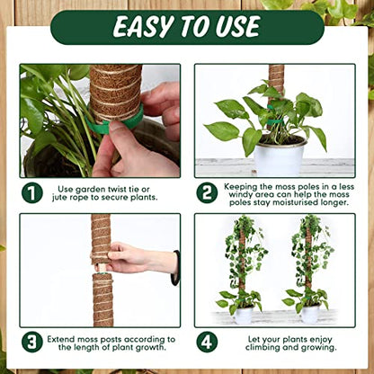 30 Pcs Moss Pole for Plants Monstera 16.5 Inch Coir Poles Bendable Monstera Plant Support with 10 Pcs 6.56 Feet Jute Rope and 6.56 Feet Green Plant Tape for Indoor Outdoor Climbing Plants Growth