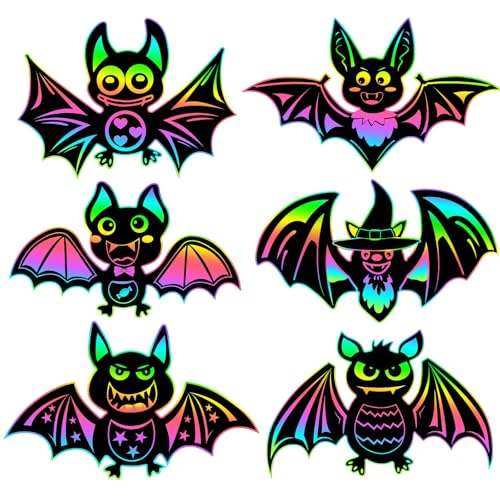 JULMELON 36Pcs Halloween Scratch Art Paper Crafts Kit for Kids Party Favors - style: Halloween Bat