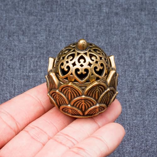 2 Pcs Mini Brass Lotus Flower Incense Holder, Calligraphy Style Closed Incense Burner Desktop Ornament Ash Catcher with Lid for Bedroom Kitchen Teahouse Office Home Decor Yoga Spa Madiation