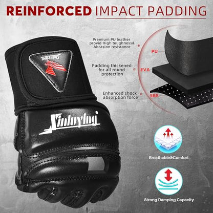 Xinluying MMA Gloves Boxing Punch Bag Training Martial Arts Sparring Grappling Kickboxing Muay Thai Gloves, Thickened Knuckle Pads, Wider Wristband, Fingerless Rub Resistance Mitts for Men Women Kids - color: Black, size: Medium