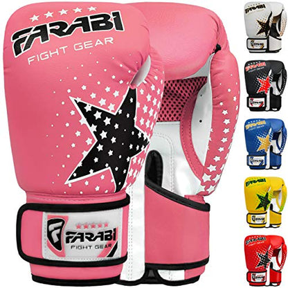 Farabi Boxing Gloves Kids Junior Muay Thai Kick Boxing Training MMA Punching Bag - color: Pink Star, size: 6OZ