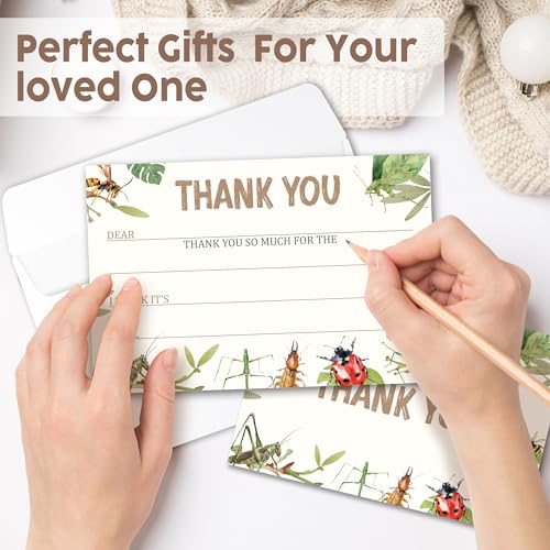 Kids Thank You Cards with Envelopes, Bug Theme Fill in the Blank Thank You Notes for Kids, Toddler Stationery Set, Ideal for Birthday Party, Graduation & School Gag Gifts - B03 - color: Bug Style