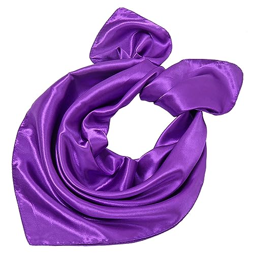 Saiusloa Solid Color Neck Scarf For Women Square Satin Head Scarves headband Bandanas 23.6× 23.6 inches - color: 18-modena