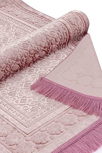 ihvan online, Soft Plush Lux Velvet Muslim Prayer Rug | Thick Janamaz | Sajadah | Soft Islamic Prayer Rug | Islamic Gifts | Prayer Carpet Mat, Elegant, Color: Pink - color: Pink