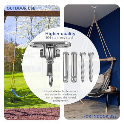Heavy Duty Swing Hanger Stainless Steel 304 Antirust,800 lb Capacity 180° Silent Swing, Playground Porch Swing Set Indoor Outdoor - size: 2 Holes-180°