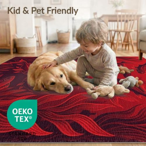 6'x9' Washable Graphic Fish Area Rug, Red Foldable Non-Slip Large Carpet Foldable Easy Care Carpet for Queen Size Bedroom, Under Bed, Master Bedroom | Ref:1908905 - color: Red/Pattern 25, size: 6' x 9' (Rectangular)