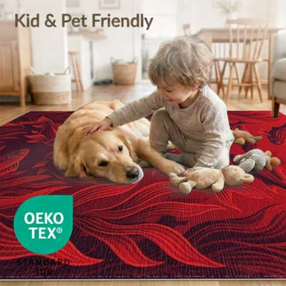 6'x9' Washable Graphic Fish Area Rug, Red Foldable Non-Slip Large Carpet Foldable Easy Care Carpet for Queen Size Bedroom, Under Bed, Master Bedroom | Ref:1908905 - color: Red/Pattern 25, size: 6' x 9' (Rectangular)
