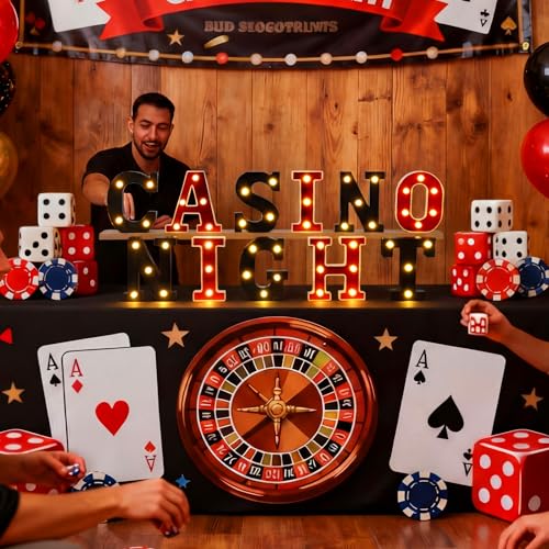 Aurelema Sukkot Large LED Letter Sign LED Lights Battery Powered Table Decoration for Party Gift Tabletop Decoration(Casino Night) - size: 8.27 inches, style: Casino Night