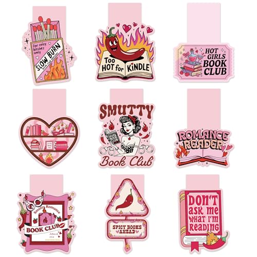 Smutty Magnetic Bookmarks for Women, 9 Pcs Funny Spicy Book Mark Clips, Cute Pink Magnet Book Marks for Reading, Smutty Romance Merch Gifts for Christmas Valentine - style: Smutty