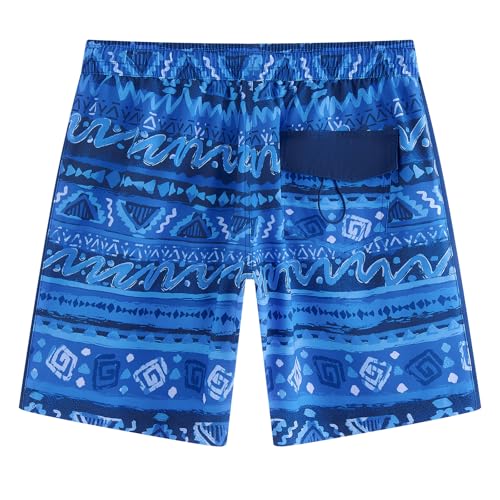 maamgic Mens Swim Trunks - Mens Bathing Suit with Compression Liner 7 Inch Quick Dry Fshion Stretch Zipper Pockets Swimwear - color: 2-navy Blue-navy Blue-layered Pattern, size: Medium