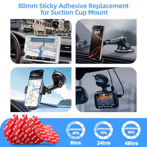 80mm Round Double-Sided Adhesive Pads for Dash Suction Cup Mounts, 4-Pack | Heat-Resistant 80mm/3.15in Circle Adhesive Pads For Dash/Camera/Gps/Phone Suction Mounts; Clean Flat Surface, Cure 48h