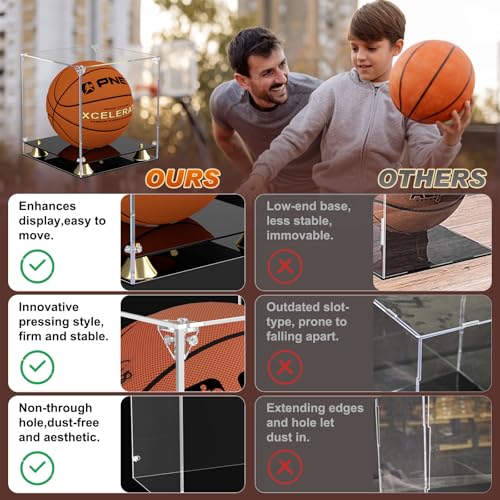 KOLIPI Basketball Display Case, Clear Acrylic Full Size Basketball Case Display with Double Layer Base, Ball Holder Stand Box Protector for NBA WNBA Signed Ball Memorabilia,11x11x12 inch - size: Basketball Case,11x11x12 inch