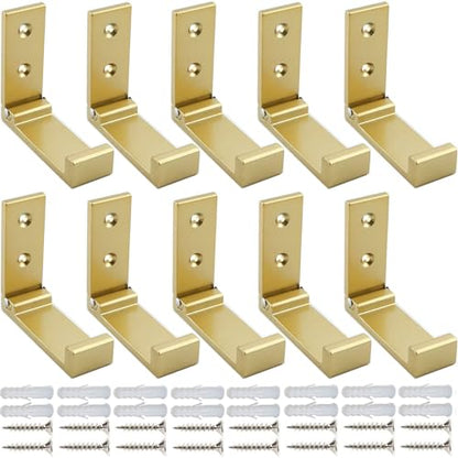 ZEYU Folding Coat Hooks, 10Pcs Wall Hooks for Hanging Coat Towel Hooks Hardware Heavy Duty Aluminum Alloy Headphone Holder No Rust Wall Mounted with Screws for Bags Fitness Equipment (10Pcs-Golden) - color: 10Pcs-Golden