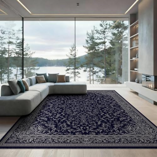 9'x12' Blue Midnight Baroque Filigree Prayer Washable Area Rug - color: Blue/Pattern 20, size: 9' x 12' (Rectangular)