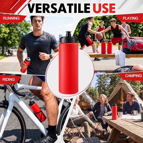 LemonRoad 12 Pack Squeeze Water Bottles Reusable 20 oz Plastic Sports Water Bottle with Pull Top Lid, Bike Cycling Gym Sport, Dishwasher Safe(Red, Black) - color: Red, Black