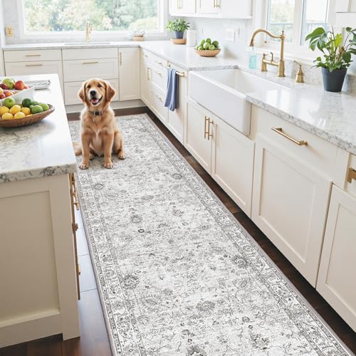 Grey Floral Hallway Runner Rug 2x8 for Bedroom Kitchen - color: Grey/White, size: 2' x 8' (Rectangular)