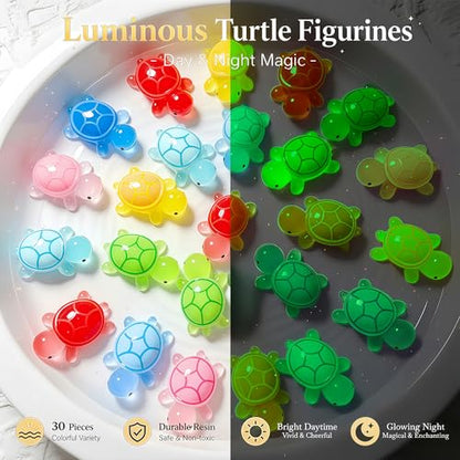 30 Pcs Medium Resin Turtles Glow in The Dark 3D Sea Turtle Figures | Luminous Miniature Resin Animals, Small Plastic Ocean Animal, Turtle Toys, Comes With Game Paper and Sealed Bag, 10 Colors - size: Medium