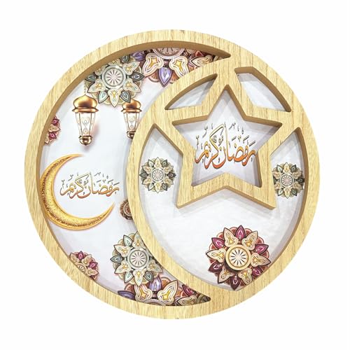 Star and Moon Ramadan Serving Tray Eid Salver Food Salver,Round