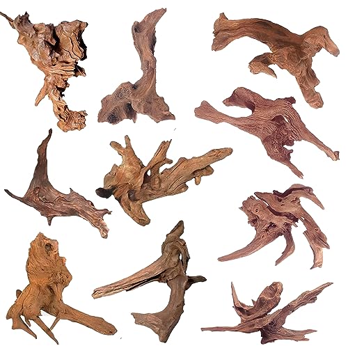 WDEFUN Natural Driftwood for Aquarium Decor, 10-Piece 2''-5'' Small Driftwood for Decorations on Fish Tank, Reptiles Bearded Dragon Accessories or Air Plants - size: Mopani driftwood （2-5 inch pack of 10）