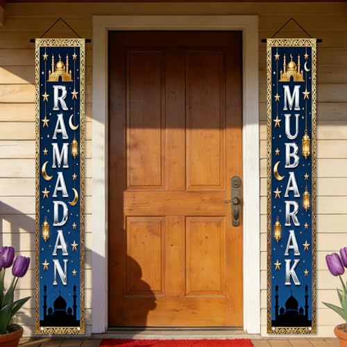 Nuxovilar Ramadan Mubarak Silver Navy Banners 12x71 Inches Polyester - color: LU11909