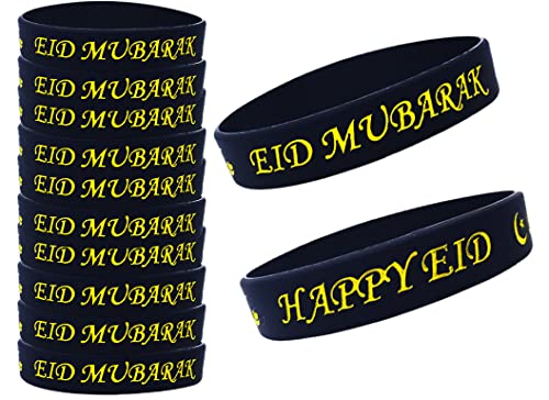 Eid Mubarak [12 Pack] Eid Wristbands Customized Party Favors Eid decoration Muslim Gifts Ramadan Favors Ramadan Decor (Black 12) - color: Black 12