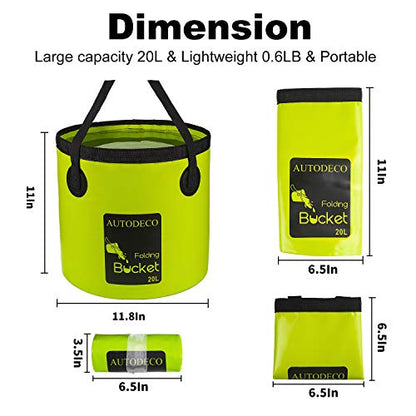 Collapsible Bucket 5 Gallon Container Folding Water Bucket Portable Wash Basin 20L - color: Green