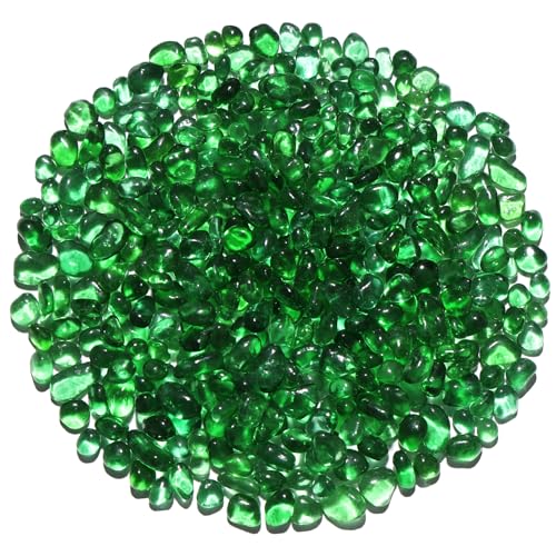 QYGL Green Clear Glass Pebbles, 0.55 lb Sea Glass Stones for Vase Fillers | Tumbled Transparent Glass Gemstones for Fish Tank Gravel, Aquarium Rocks, DIY Crafts, Plant Pots, Wedding & Home Decor - color: Green