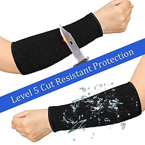 Geyoga 2 Pairs Cut Resistant Sleeves Level 5 Arm Protective Sleeve for Thin Skin and Bruising Gardening for Men Women(Black)