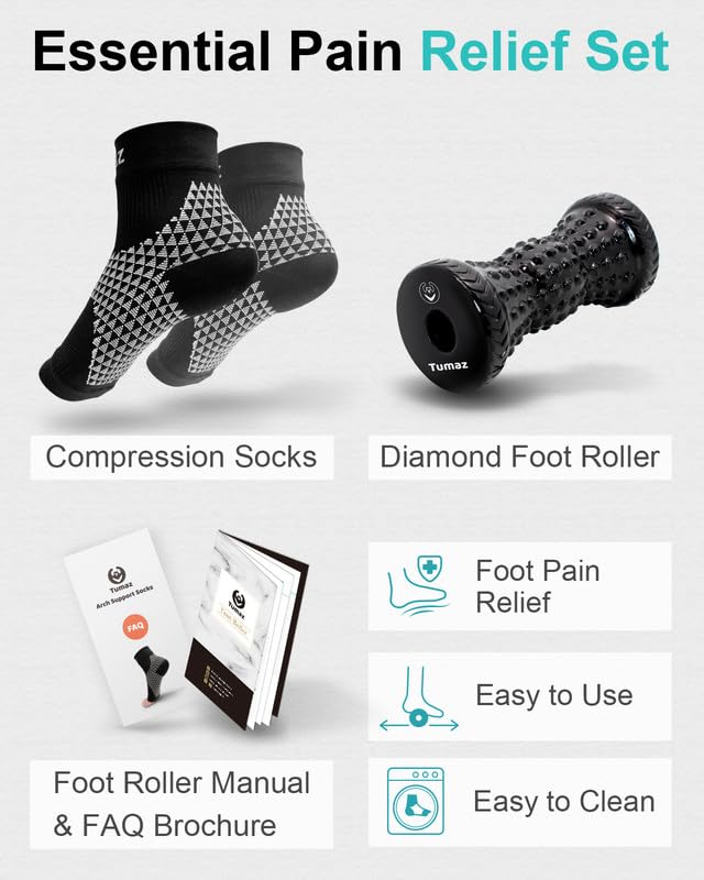 Tumaz Foot Roller for Deep Tissue Massage & Reflexology | Ergonomic Roller | Deep Tissue Massage | Reflexology | Portable Design | Ideal for Foot Recovery - color: Diamond(black) 2-piece Set