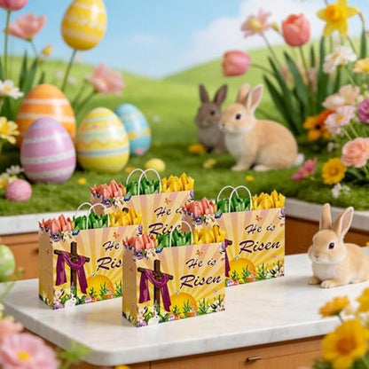 CMSSHUAI 12 Pcs Easter Religious Gift Bags with Tissue Paper, 13" Large Size He Is Risen Bags with Handles for Easter Gift Wrap Spring Egg Hunt - color: jesus 12
