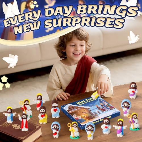 Mini Jesus Advent Calendar 2026,24 Day Christmas Countdown Calendar with 24 Collectible Juses Gifts for Kids Boys Girls Toddlers - color: White Jesus