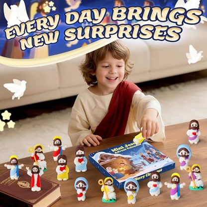 Mini Jesus Advent Calendar 2026,24 Day Christmas Countdown Calendar with 24 Collectible Juses Gifts for Kids Boys Girls Toddlers - color: White Jesus