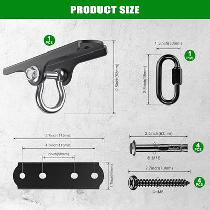 BeneLabel Swing Hanger Heavy Duty Ceiling Swing Mount 1000 LBS Capacity Heavy Bag Hanger 180° Hanging Chair Hanger Swings Hardware for Hammock Chairs, Porch Swings, Aerial Silks, Gymnast Ring - color: 180° D-ring Swing Hanger ( 1 Pack ) - Black Base