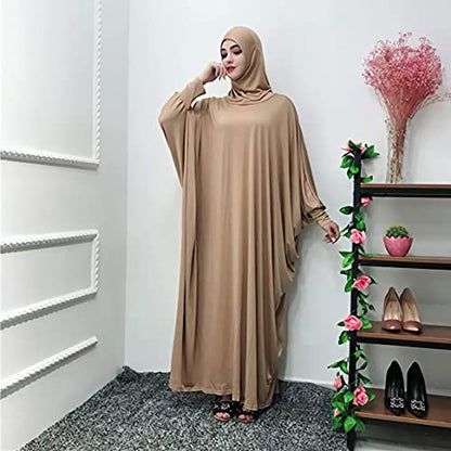 FPOVFPO Womens Solid One-Piece Prayer Dress Muslim Abaya Islamic Maxi Breathable Ramadan Dress Kaftan Hijab - color: Brown