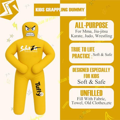 Kids Grappling Dummy, Premium Canvas, Double Stitched, Life-Like Training Dummy 100cm unfilled - color: Yellow