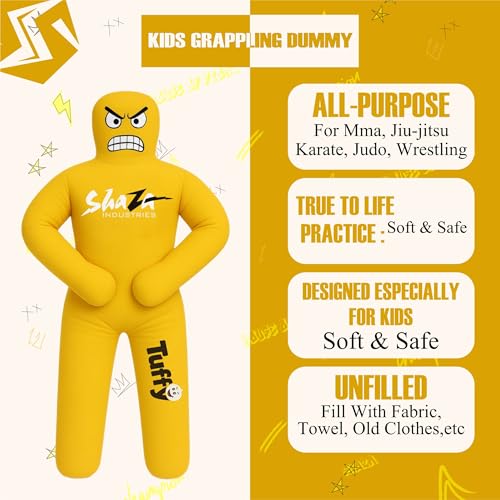 Shaza Toffy Youth Wrestling Dummy, Unfilled Canvas Training Partner, Kids Combat Practice Equipment - color: Yellow