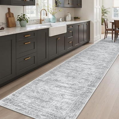 Soalmost Hallway Runner Rug 2'6" x 12' Washable Long Kitchen Rugs Grey - color: Grey, size: 2'6" x 12' (Runner)