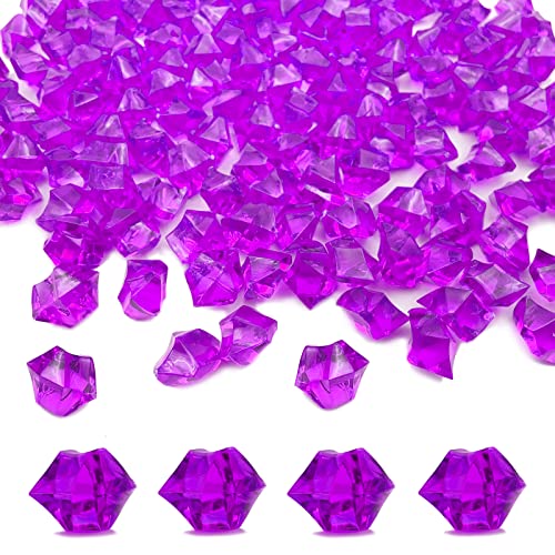 150PCS Fake Ice, Fake Crushed Ice Cubes 16 x 22 mm Artificial Acrylic Crystal Diamonds for Vase Fillers,Table Scatter, Wedding Decoration, Photography Props, DIY Crafts Rose red - color: Pink-red