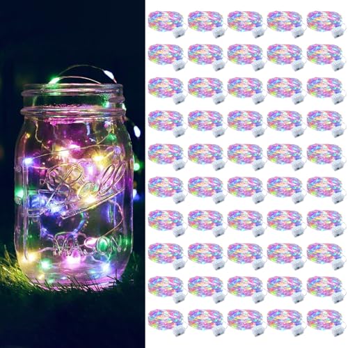 ZGWJ 50 Pack Fairy Lights Battery Operated, 7ft 20 Mini LED Fairy String Lights Silver Wire 3 Modes for DIY, Parties, Wedding, Bedroom, Halloween Christmas Decoration Multicolor - color: Multicolor, size: 50