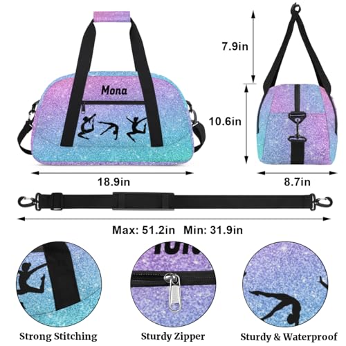 Custom Dance Bag, Gradient Purple Blue Glittering Gym Silhouette | Personalized Kids Gym Bag for Girls Customized Travel Sports Duffel Bag Name - color: Color 29