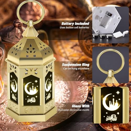 12pcs Gold Ramadan Lantern Lights, Ramadan Decorations, Mini EID Mubarak Candle Lanterns，Ramadan Decorations for Home, Table, wall رمضان للزينة ومصباح رمضان للزينة